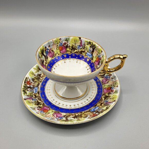 Vtg Royal Carlton Japan Porcelain Tea Cup Saucer Set Gold Handle Trim Victorian - Picture 3 of 14